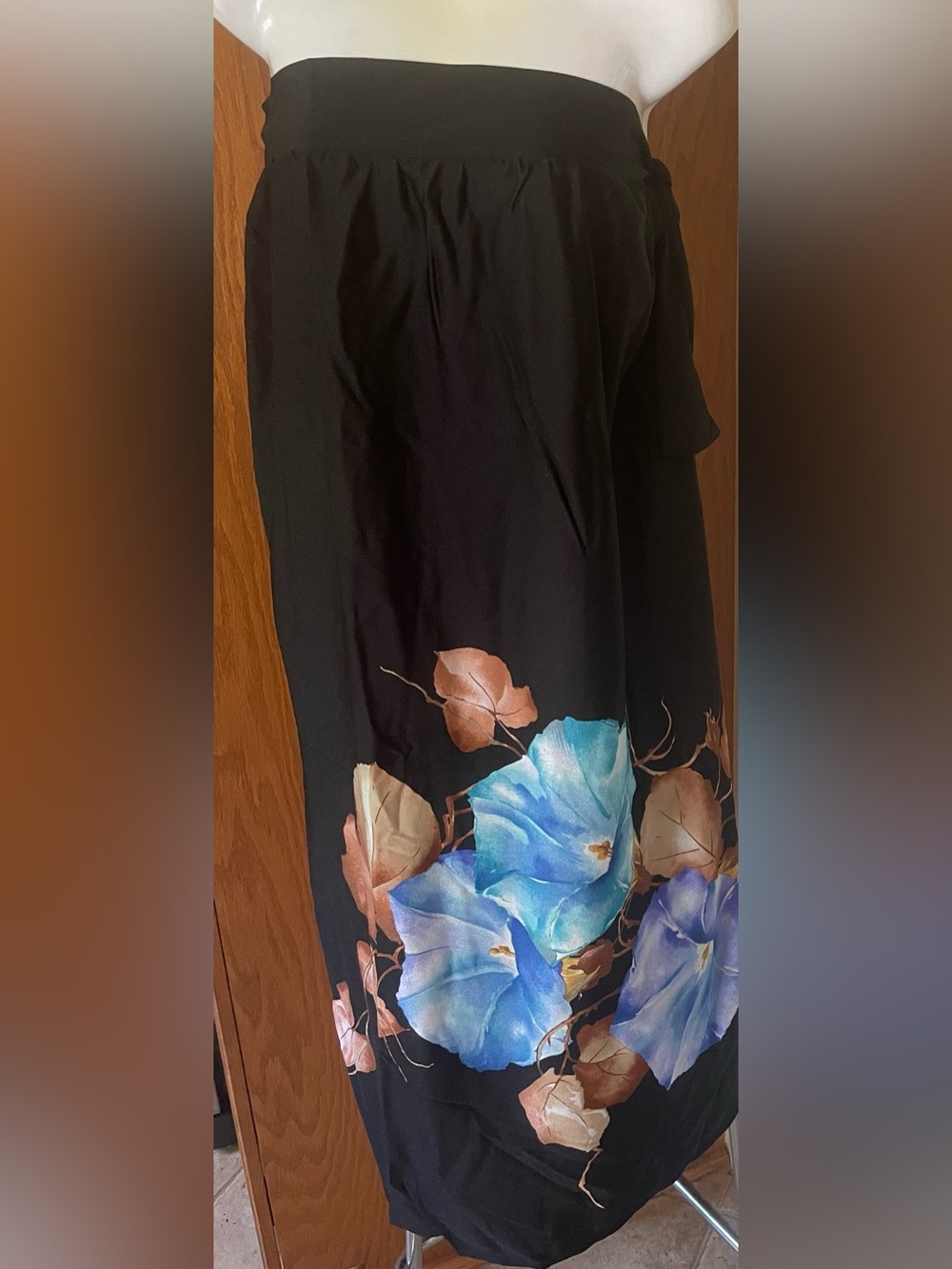 Collectiable Black beach strapless dress/Skirt with Blue and Purple Floral Print